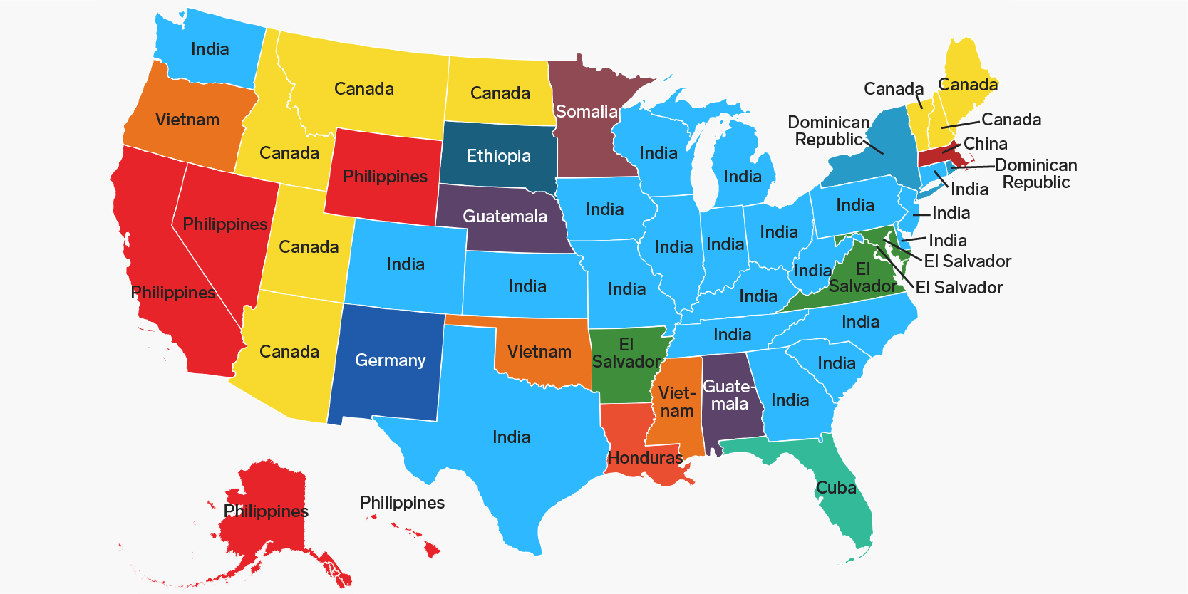 Where Do US Immigrants Come From? Map of Most Common Countries