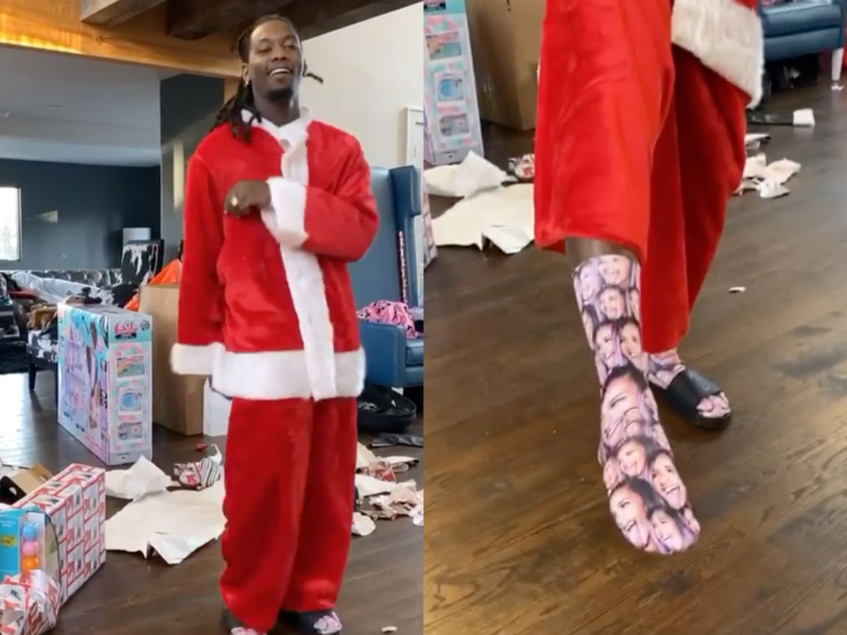 Watch Offset Dance in Santa Outfit and Cardi BThemed Socks Business