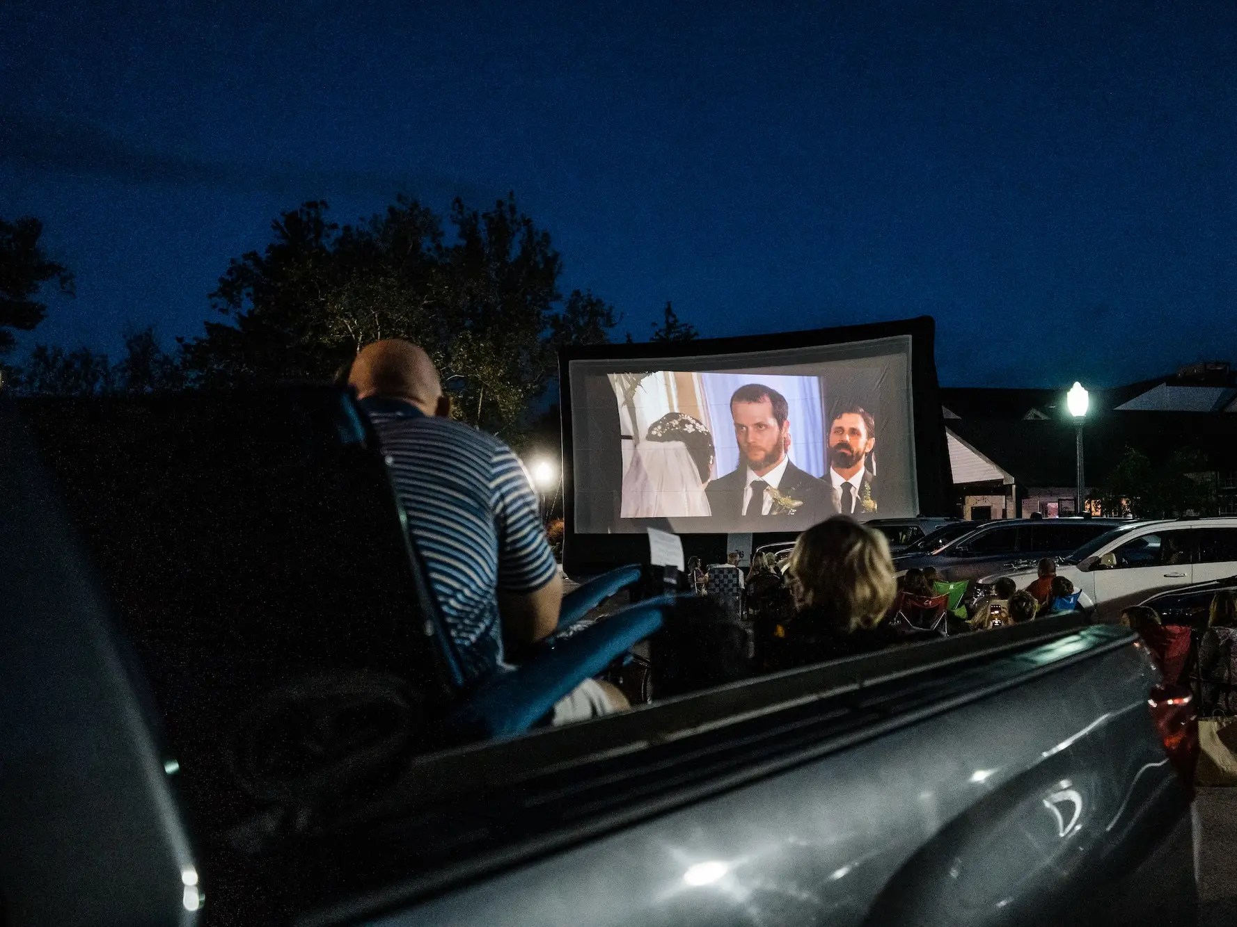 A couple held their wedding at a drivein movie theatre during the
