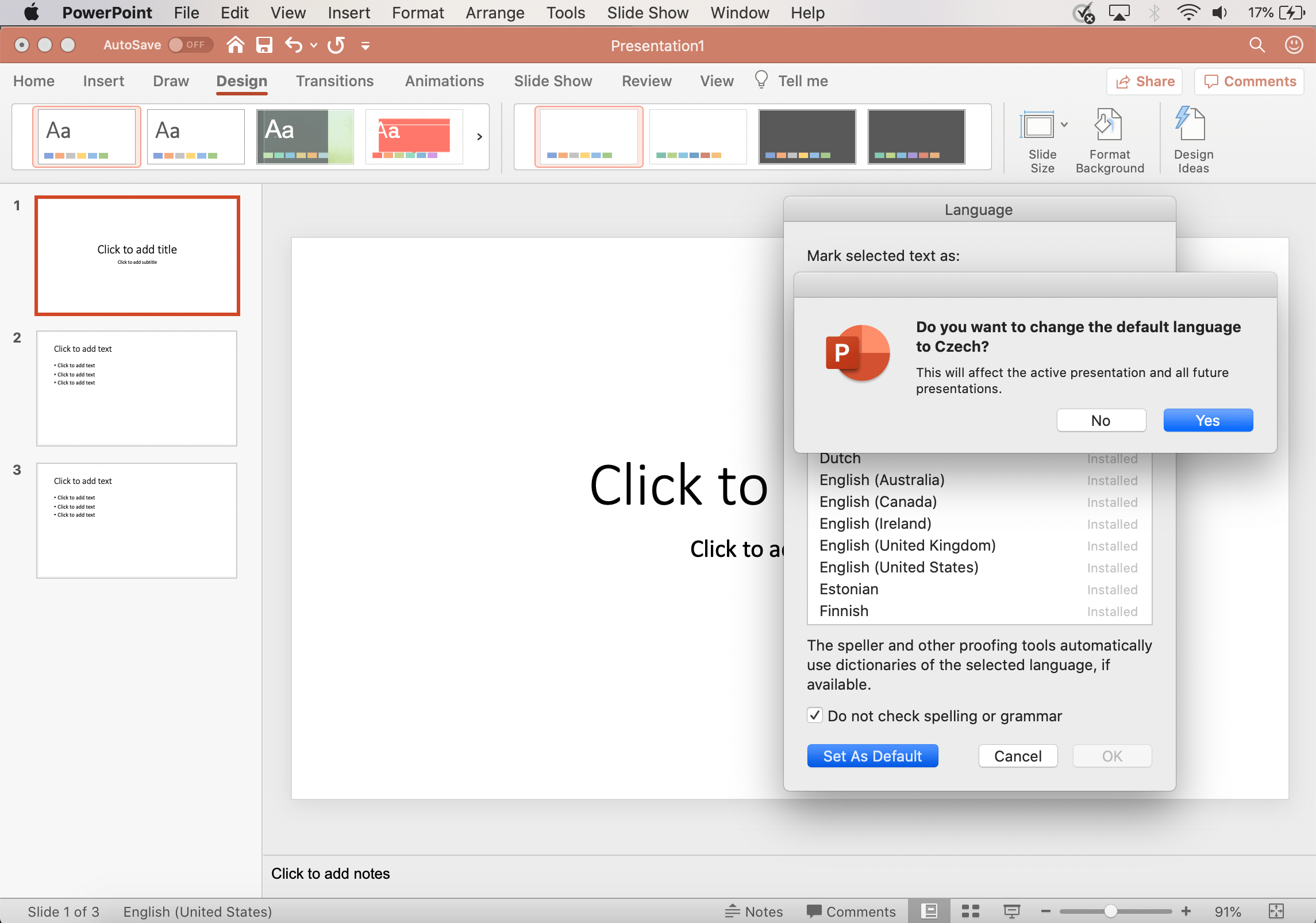 How to change your language settings in Microsoft PowerPoint in 3