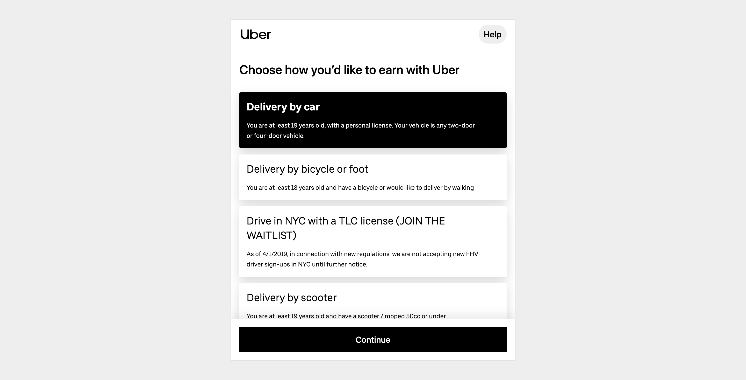 How to sign up for Uber Eats as a delivery driver using the website