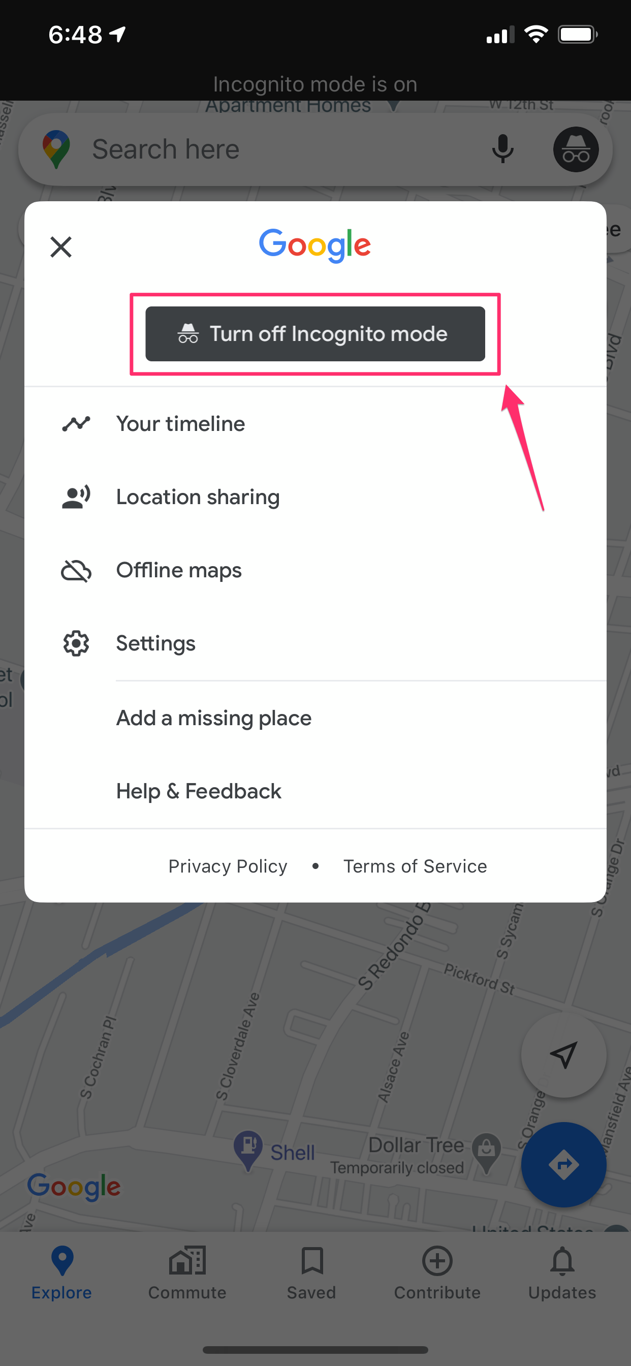 How to use Incognito mode on the Google Maps app