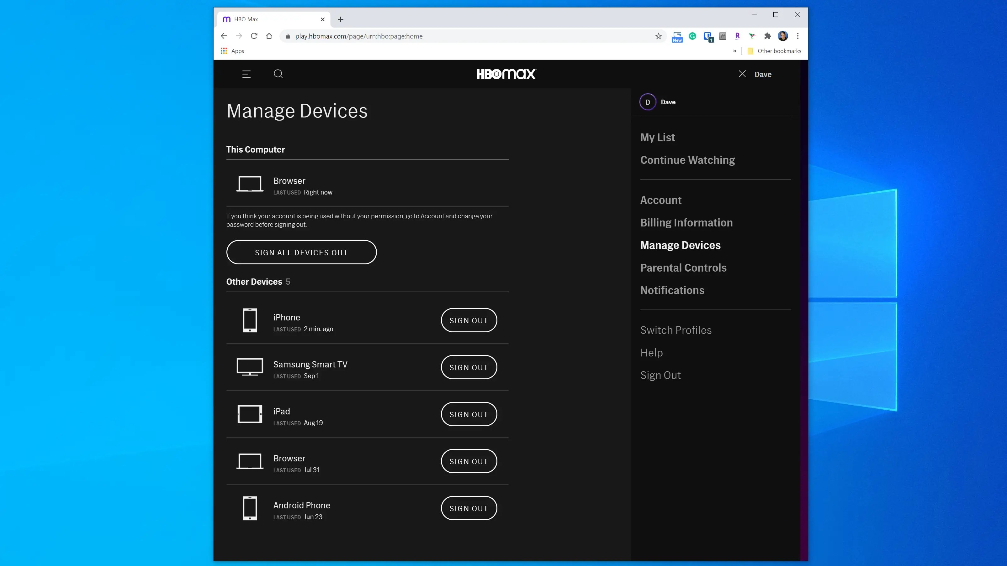 How to manage devices on HBO Max and remove or add their access to your