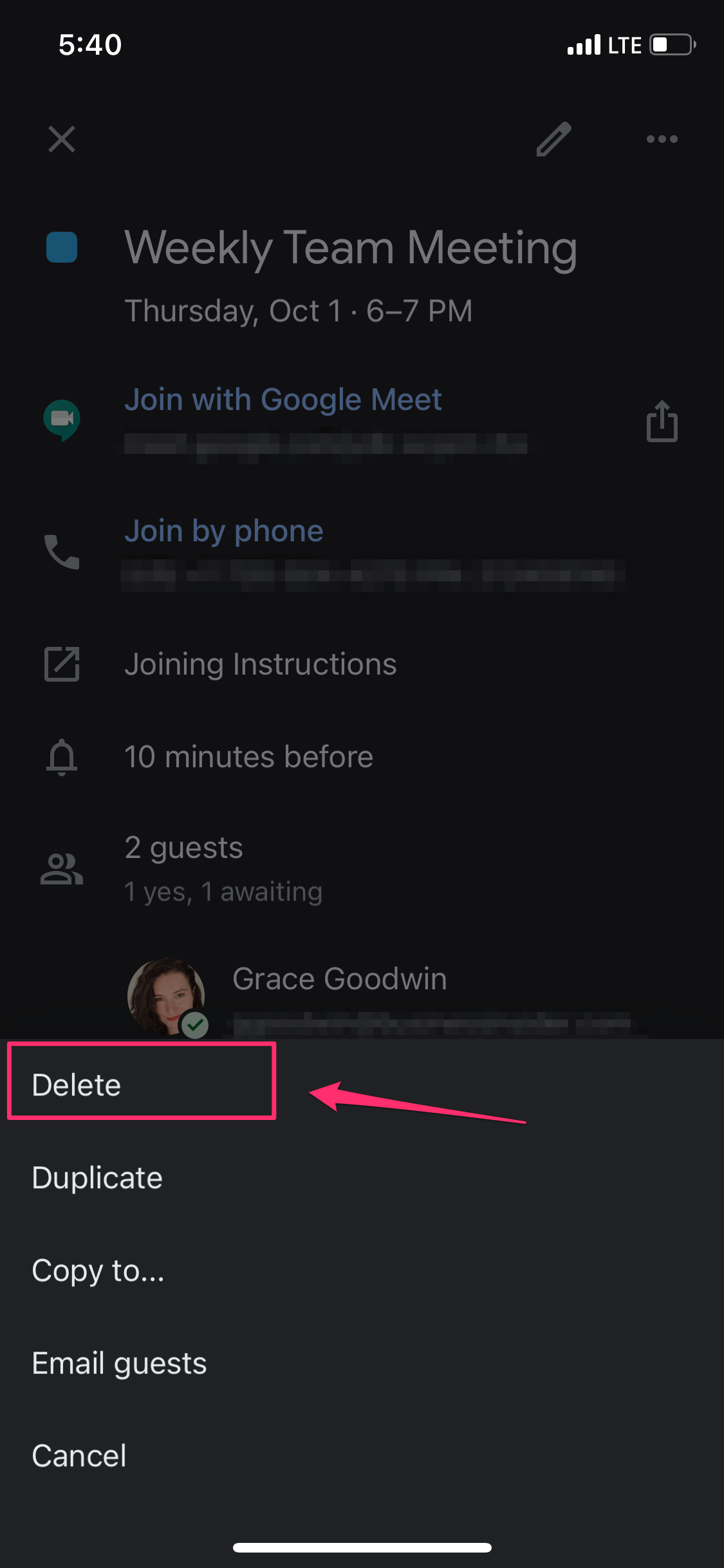 How to cancel a meeting in Google Calendar on the desktop site or