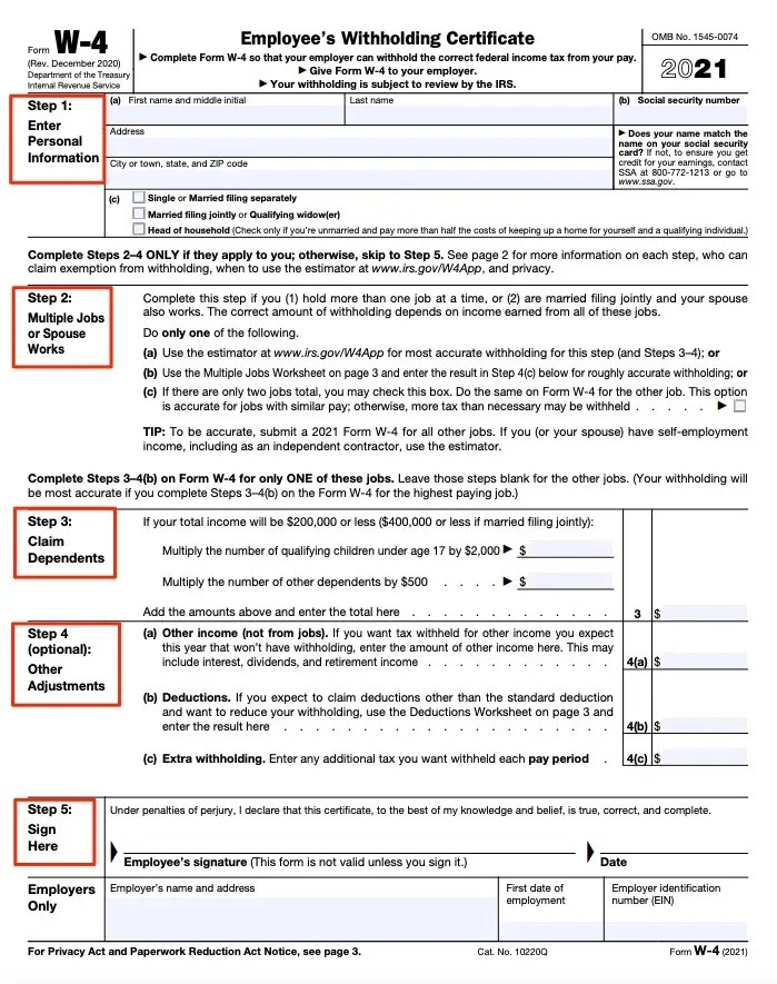 How to Fill Out the W4 Tax Withholding Form for 2021