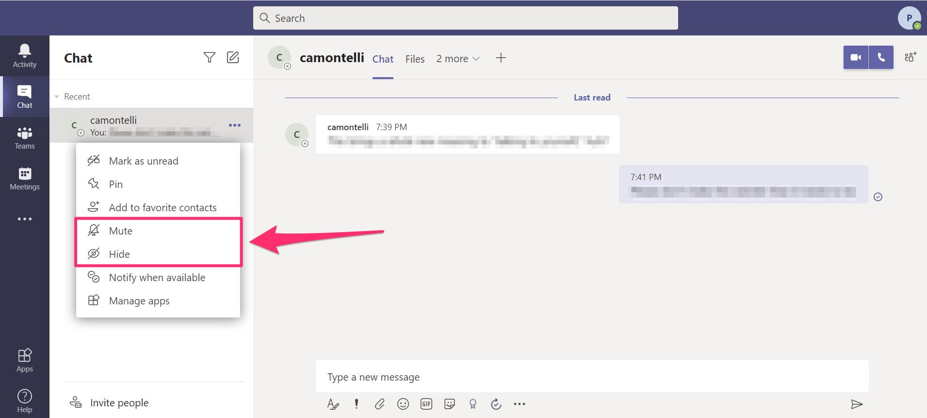 How to delete chat messages in Microsoft Teams, or hide a conversation