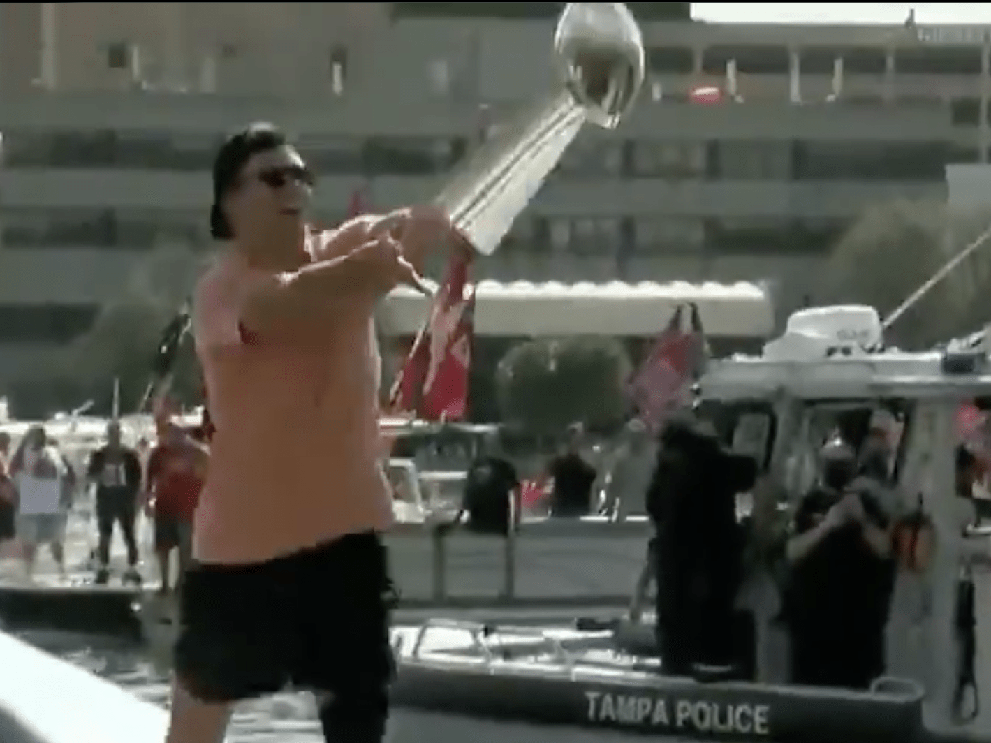 VIDEO Tom Brady Throws the Lombardi Trophy From Boat