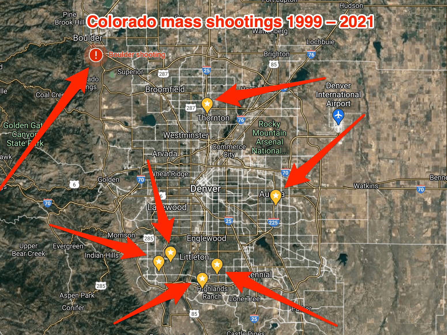 6 other mass shootings have happened within 40 miles of the Colorado
