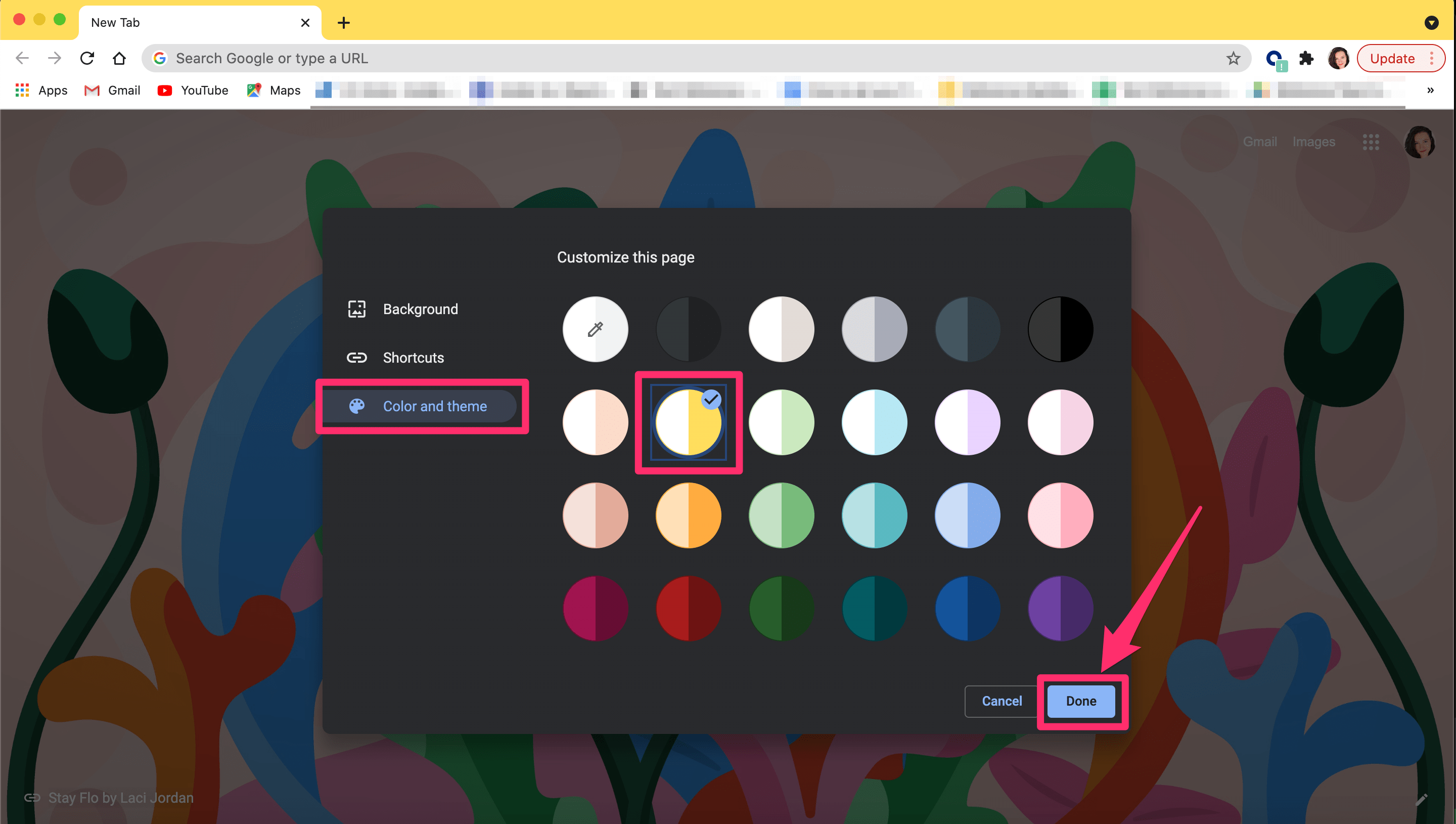 How to change your Google Chrome homepage background and accent colors
