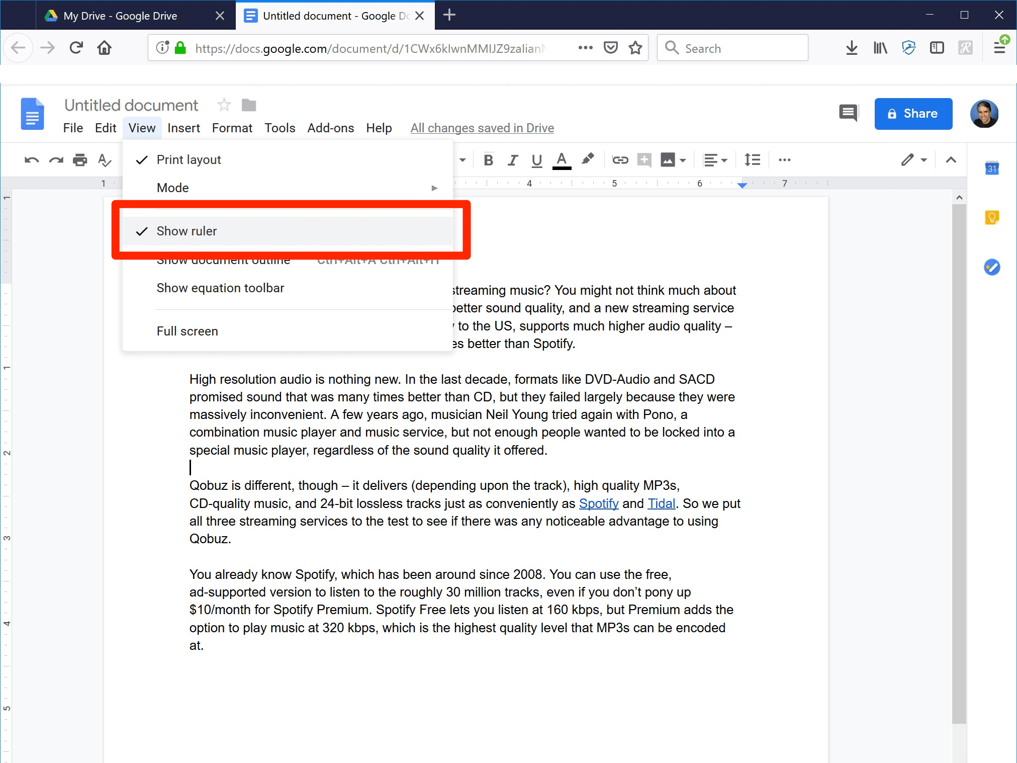 How to make a hanging indent in Google Docs, for works