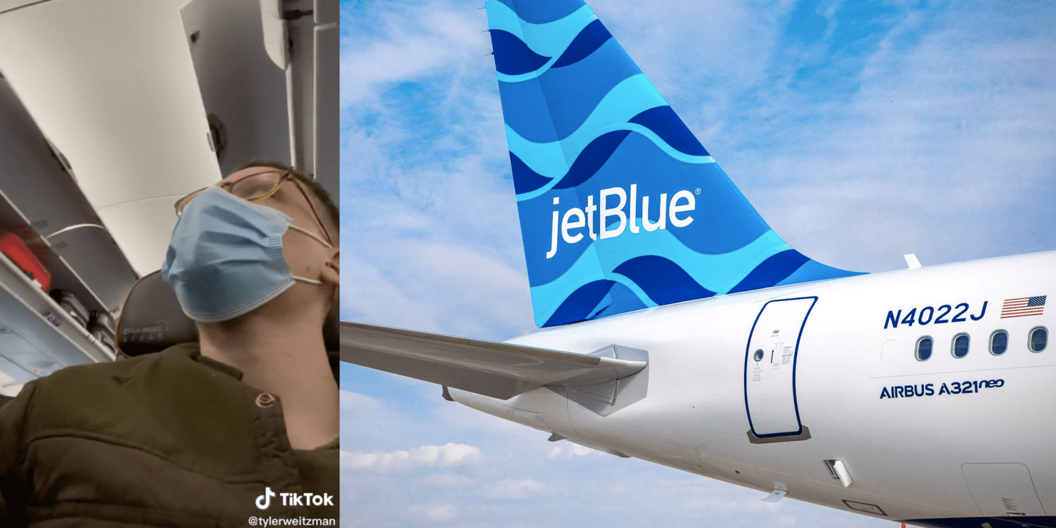 A JetBlue passenger said the flight crew threatened to kick him off the plane after a first