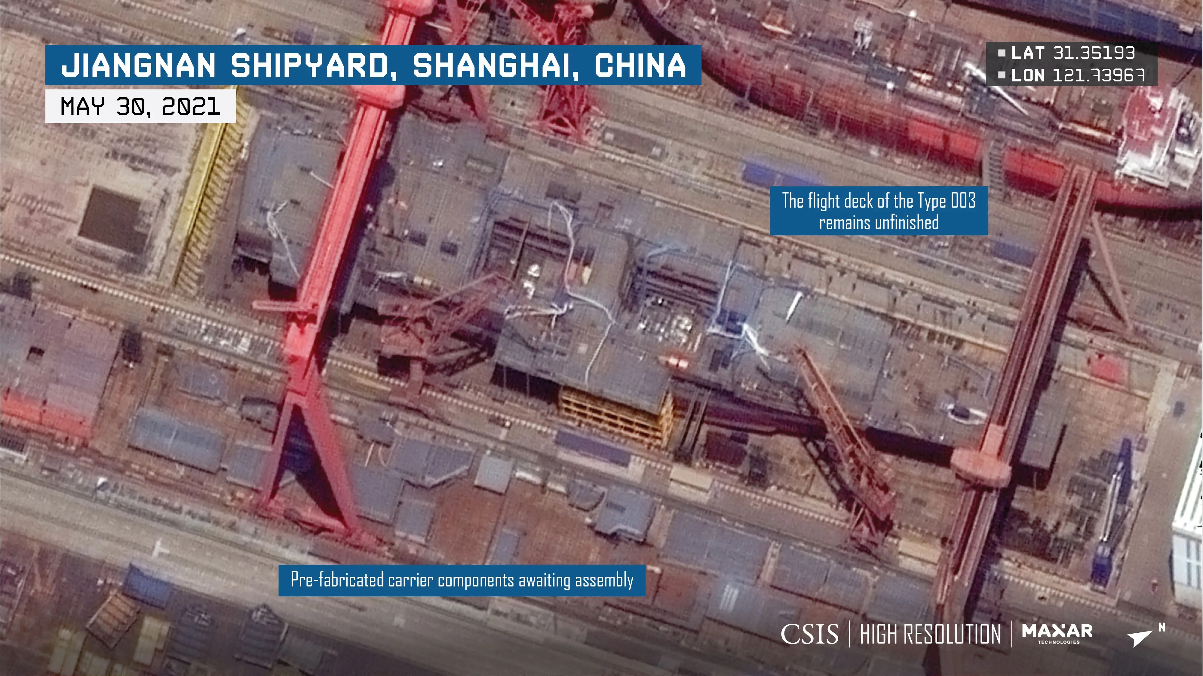 Satellite photos show China's progress on the new aircraft carrier