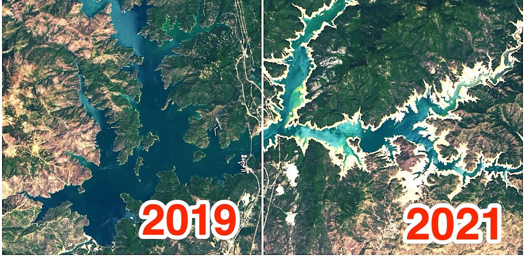 Images From Space Show California MegaDrought Drying up Lakes, Forest