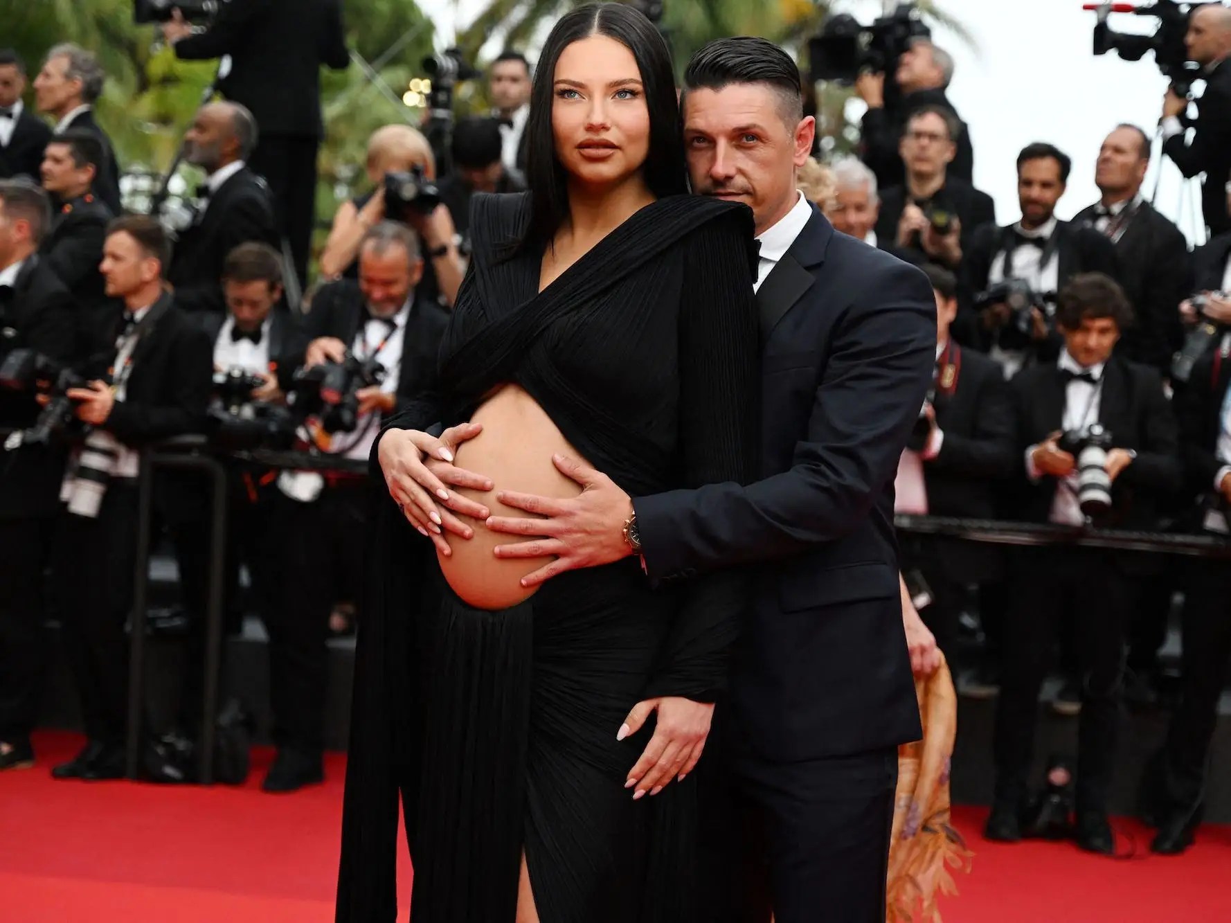 Adriana Lima Wears Maternity Dress With Cutout at Red Carpet Business