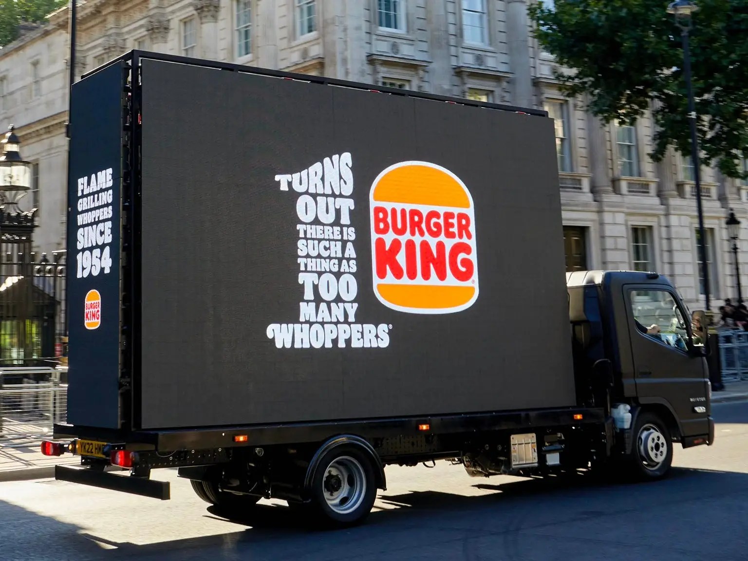 A Burger King truck drove past 10 Downing Street with a slogan about