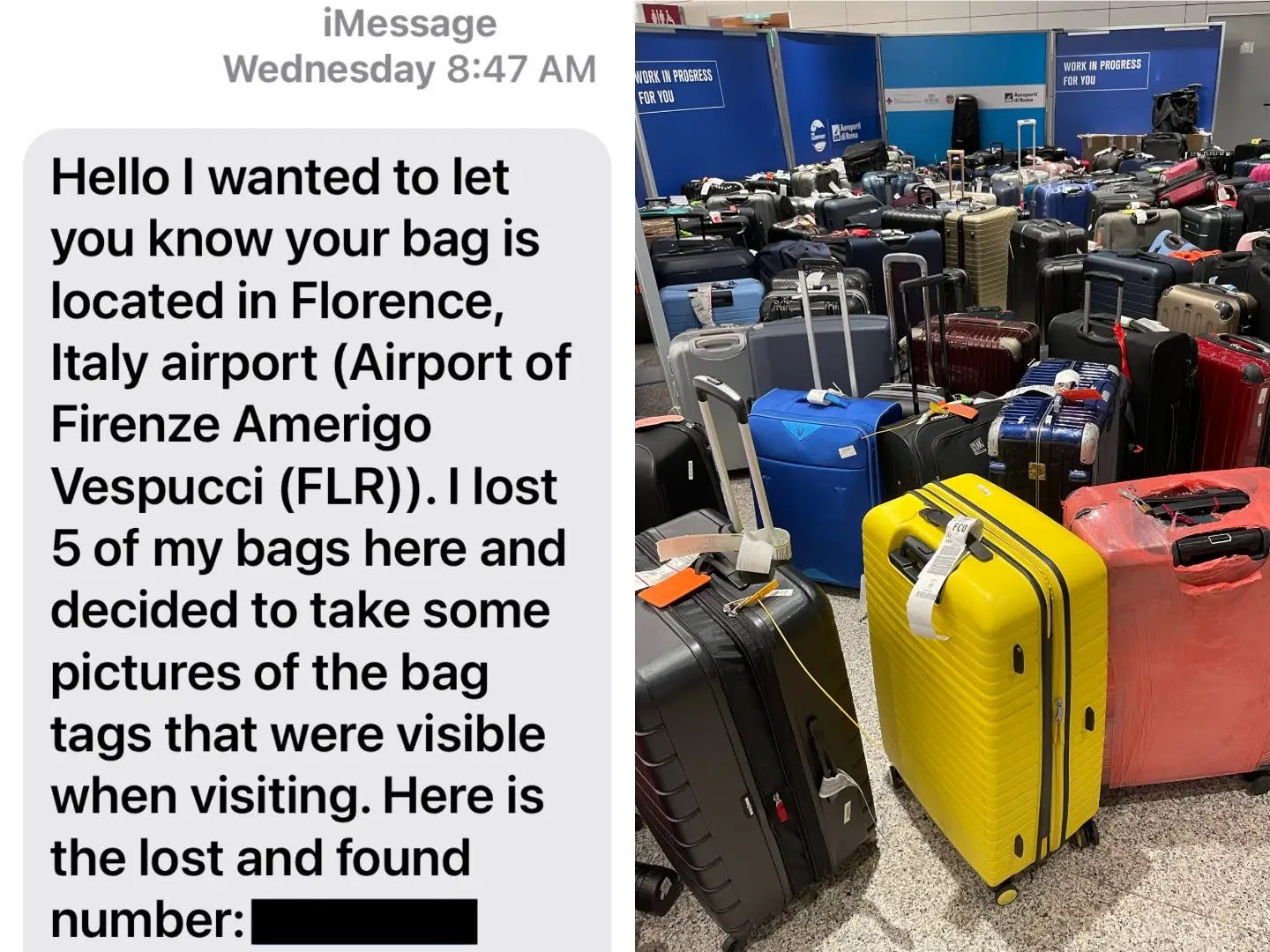 An American traveler's bag was lost on her vacation to Europe. 5 weeks