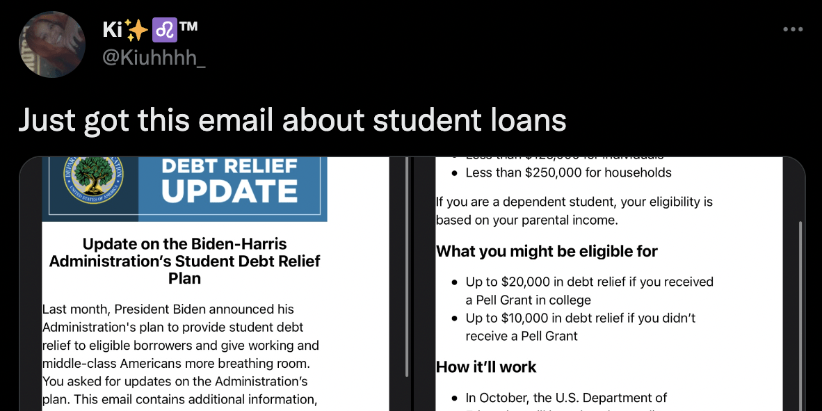 First StudentLoan Relief Update Email From Biden's Education Dept