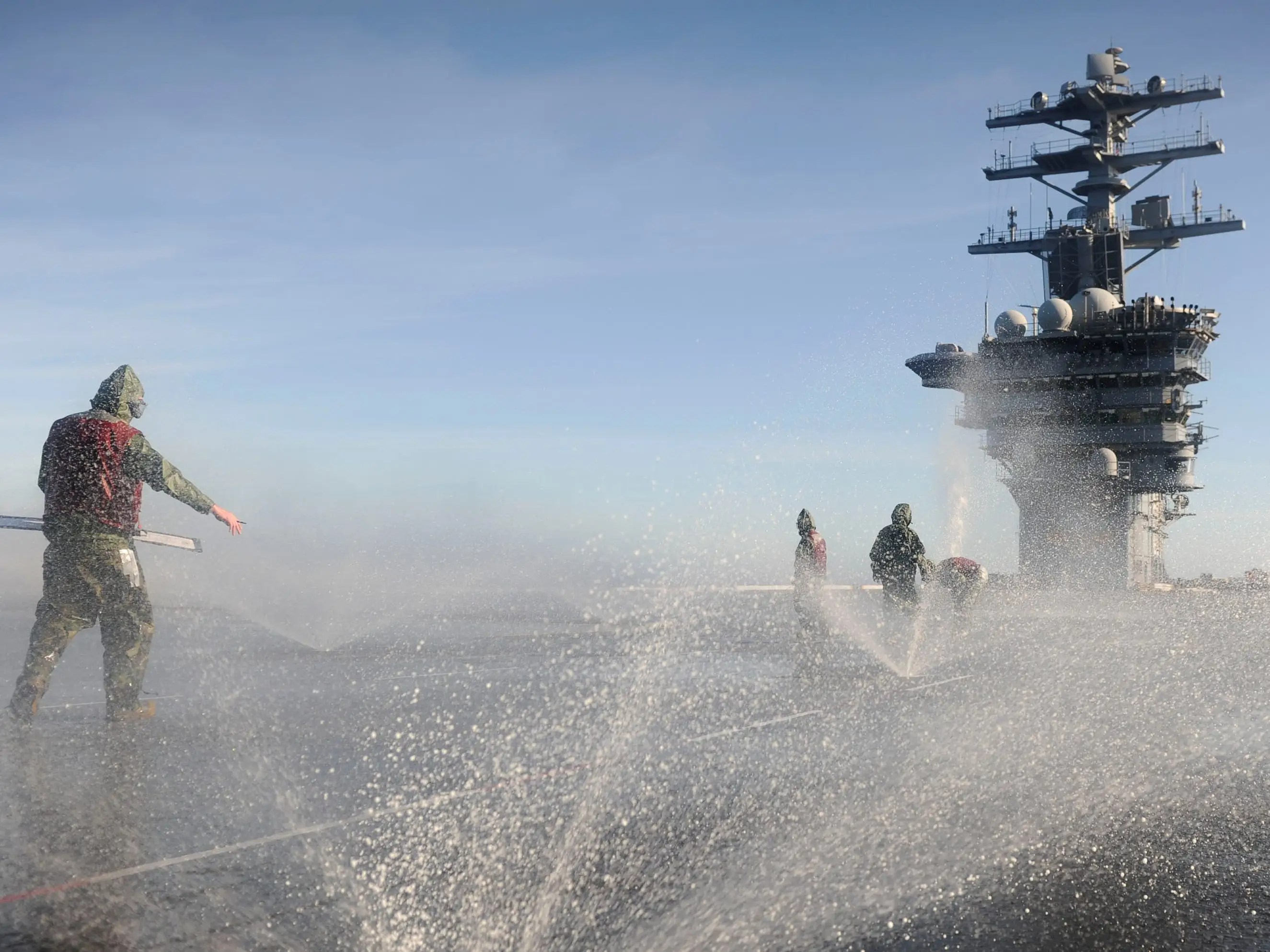 The US Navy said 'traces' of jet fuel were found in the water on the