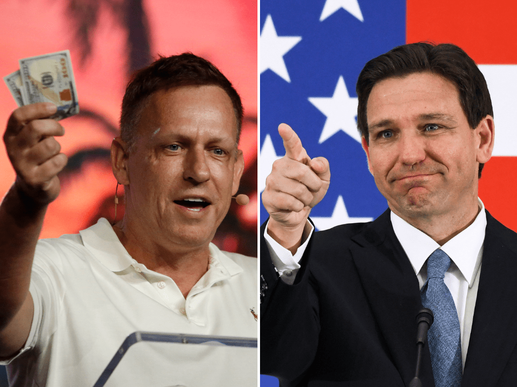 Peteris Thielis sako, kad Ronas DeSantisas būtų „puikus prezidentas“