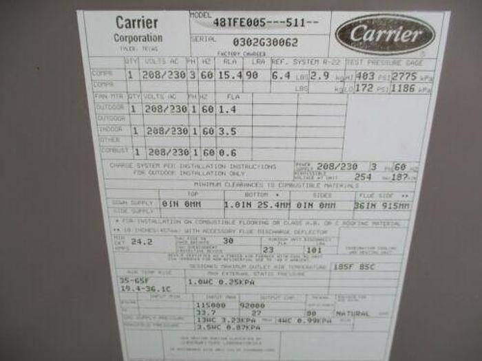 Used 2002 Carrier 48TFE005511 for Sale in Minneapolis, Minnesota