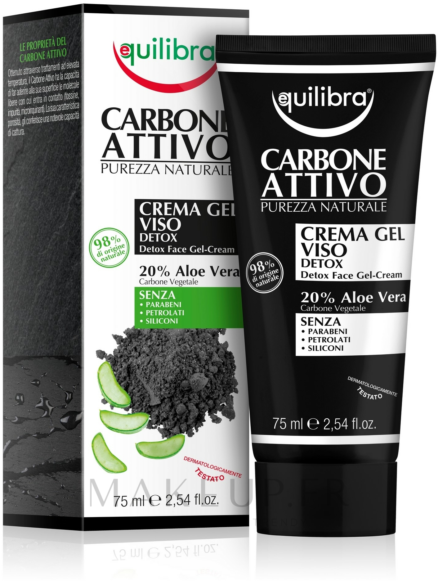 Crème au charbon actif et aloe vera pour visage Equilibra Active