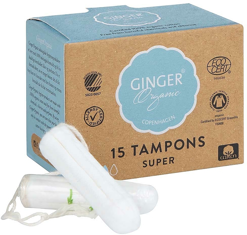 Ginger Organic Tampons without Applicator "Super", 15 pcs Makeup.uk