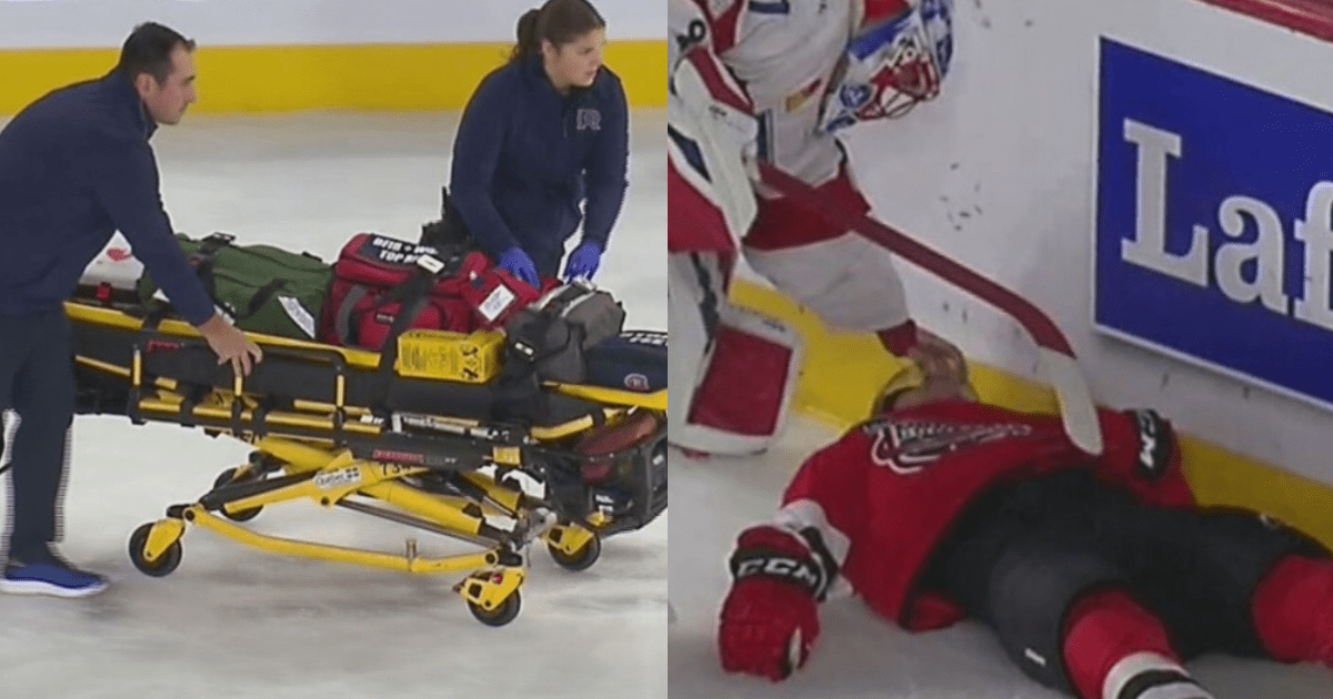 New Jersey Devils prospect Filip Engaras stretchered off the ice in