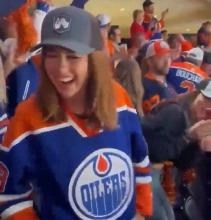 Edmonton Oilers fan crosses the line after shocking win