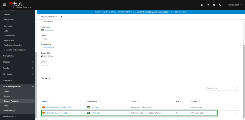 OpenShift cluster Octopus Deploy