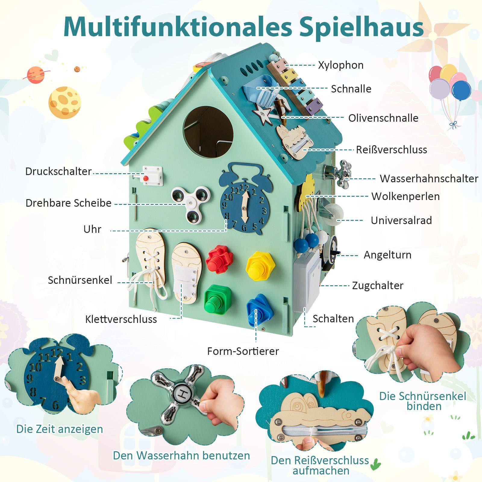 COSTWAY Lernspielzeug Kinder Spielhaus, Montessori Holz Spielzeug