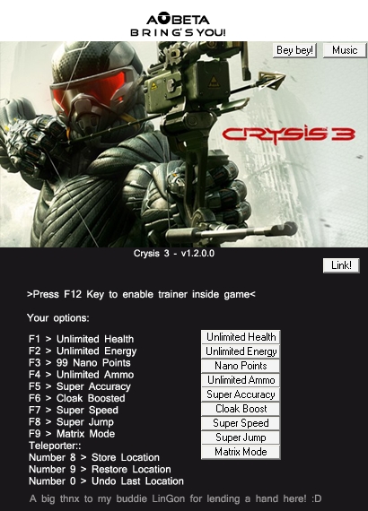 Crysis 3 Trainer/Trainer (+11) [1.2.0.0] {Linus/AOBETA}