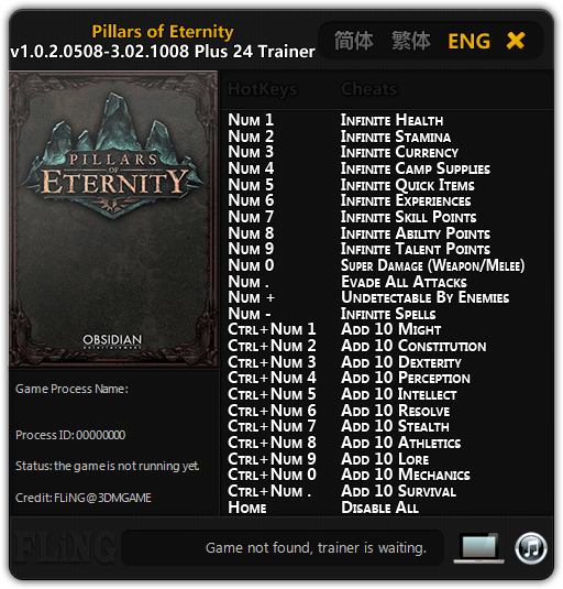 Скачать Pillars of Eternity Трейнер/Trainer (+24) [1.0.2.0508v3.02.1008] {FLiNG}