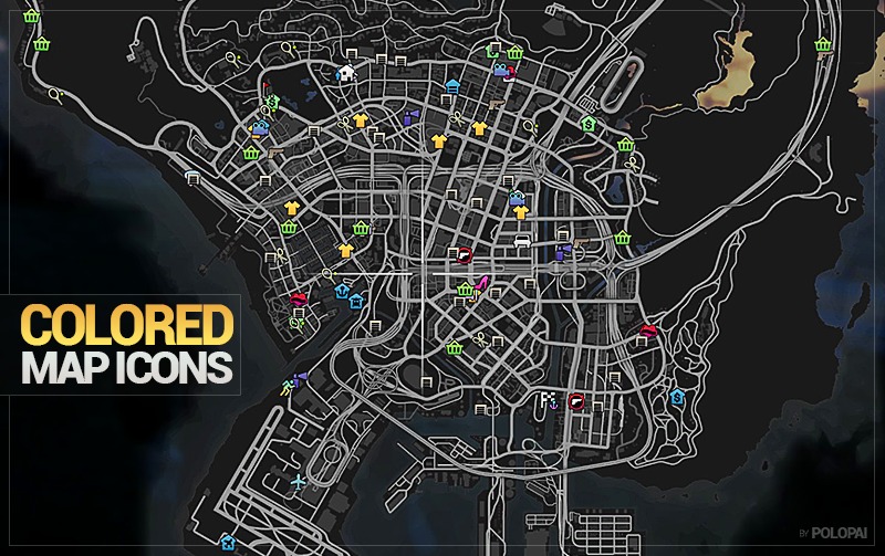 Скачать Grand Theft Auto 5 "Colored map blips 0.9 Цветные иконки на