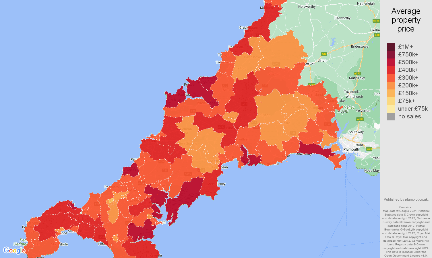Cornwall house prices in maps and graphs.
