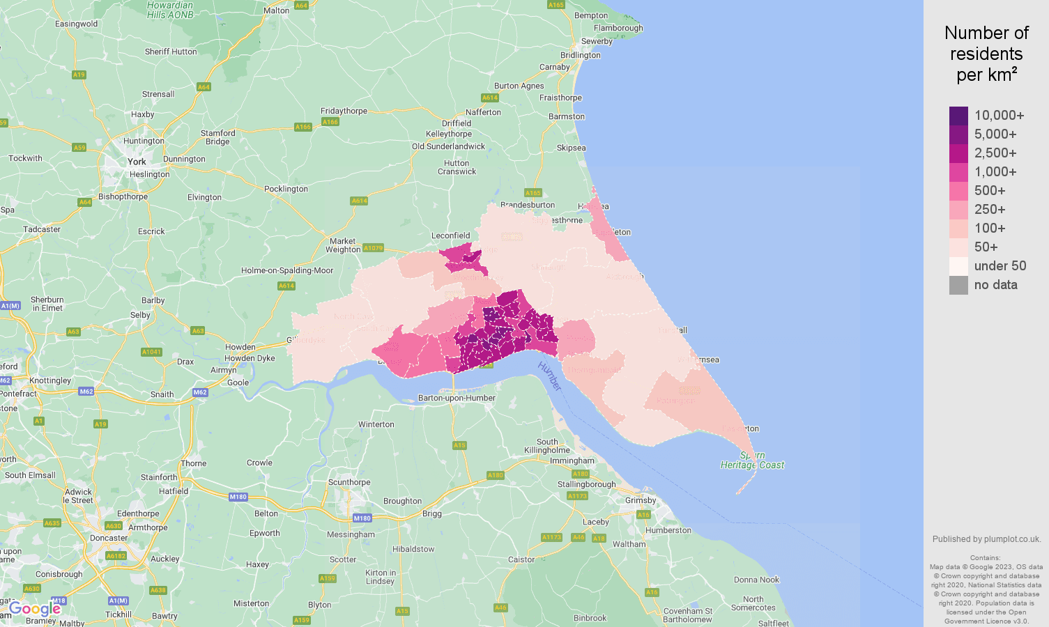 Hull population stats in maps and graphs.