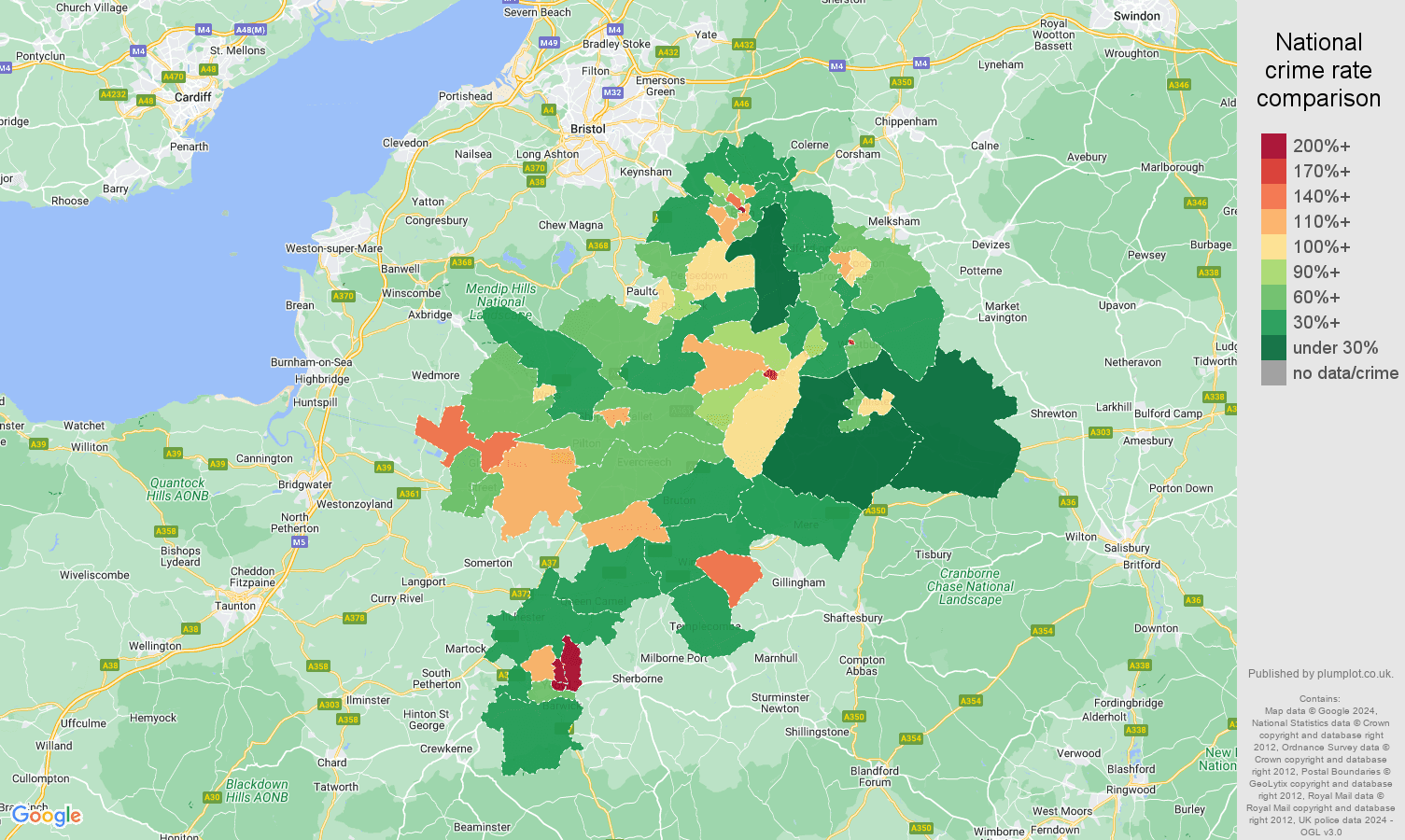 Bath public order crime statistics in maps and graphs. September 2024