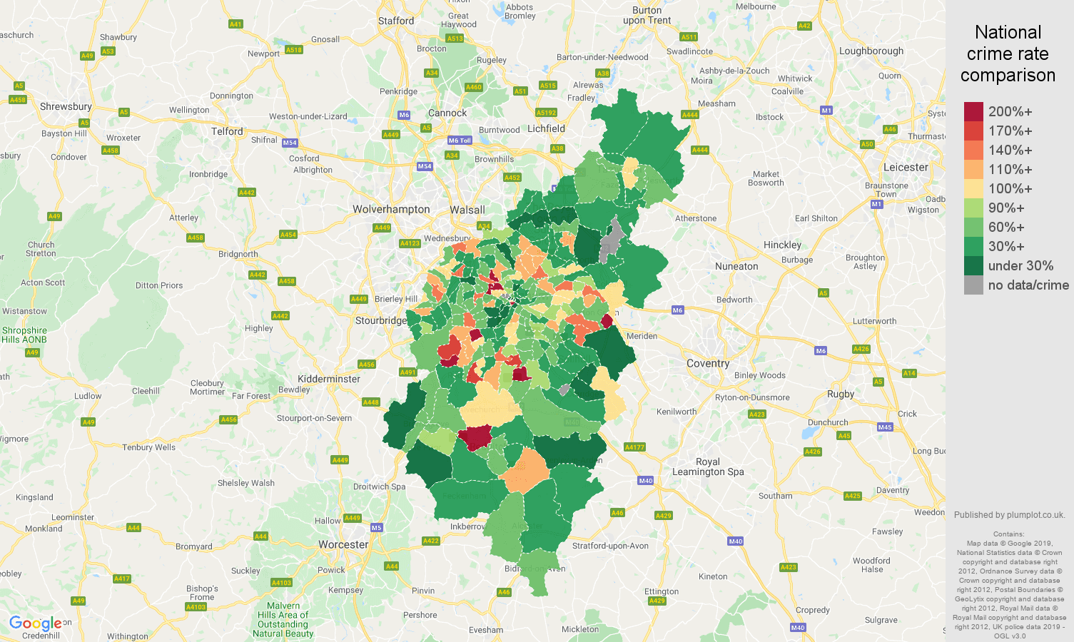 Birmingham other crime statistics in maps and graphs. July 2024