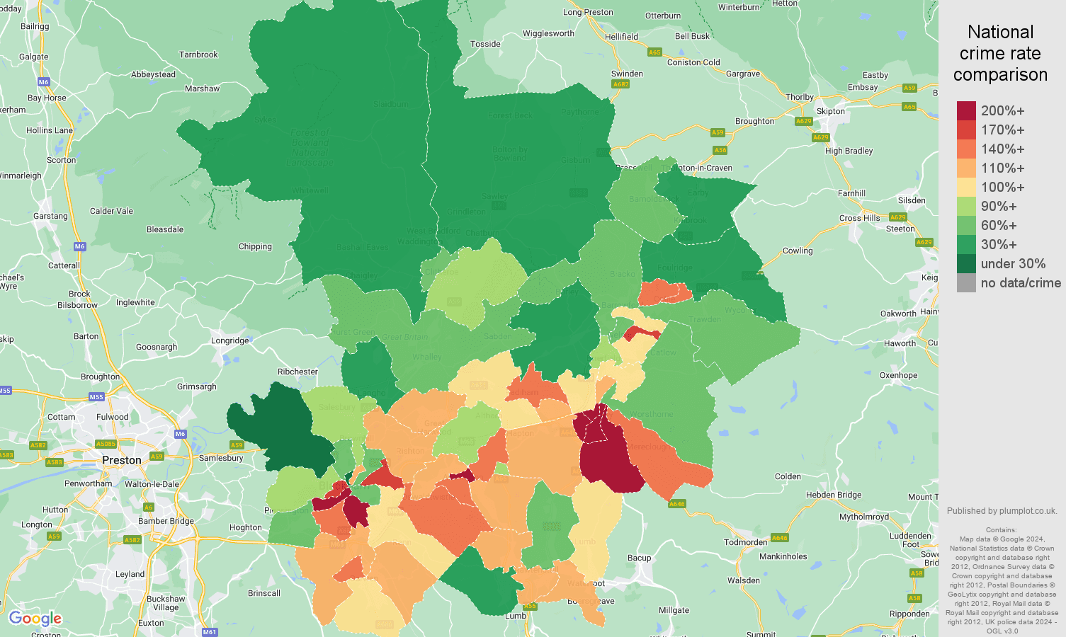 Blackburn crime statistics comparison. September 2024