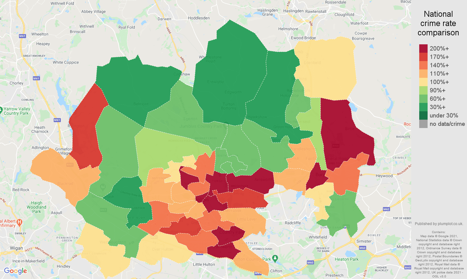 Bolton violent crime statistics in maps and graphs.
