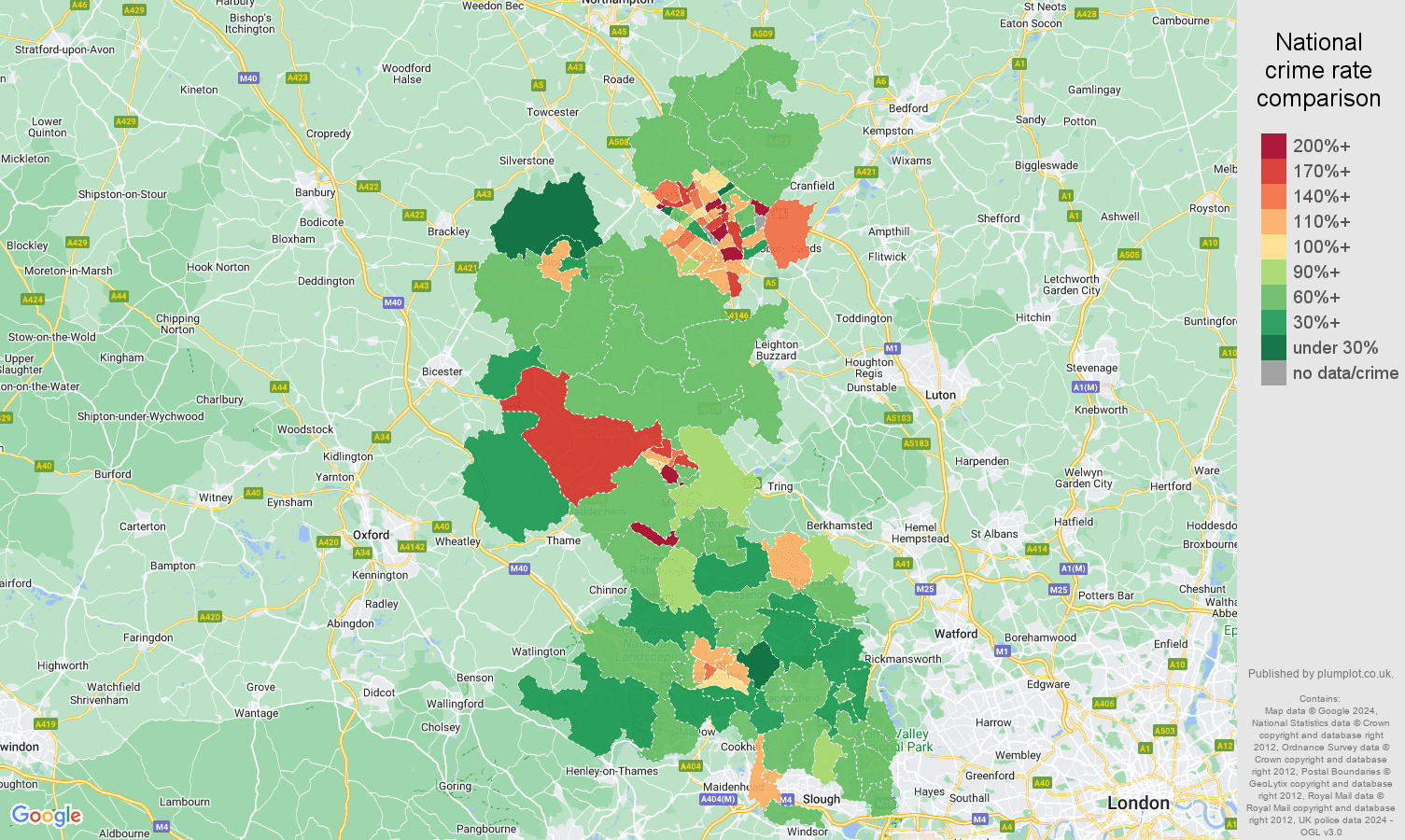 Buckinghamshire violent crime statistics in maps and graphs.