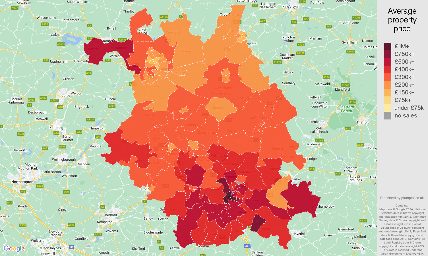 Cambridgeshire house prices in maps and graphs.