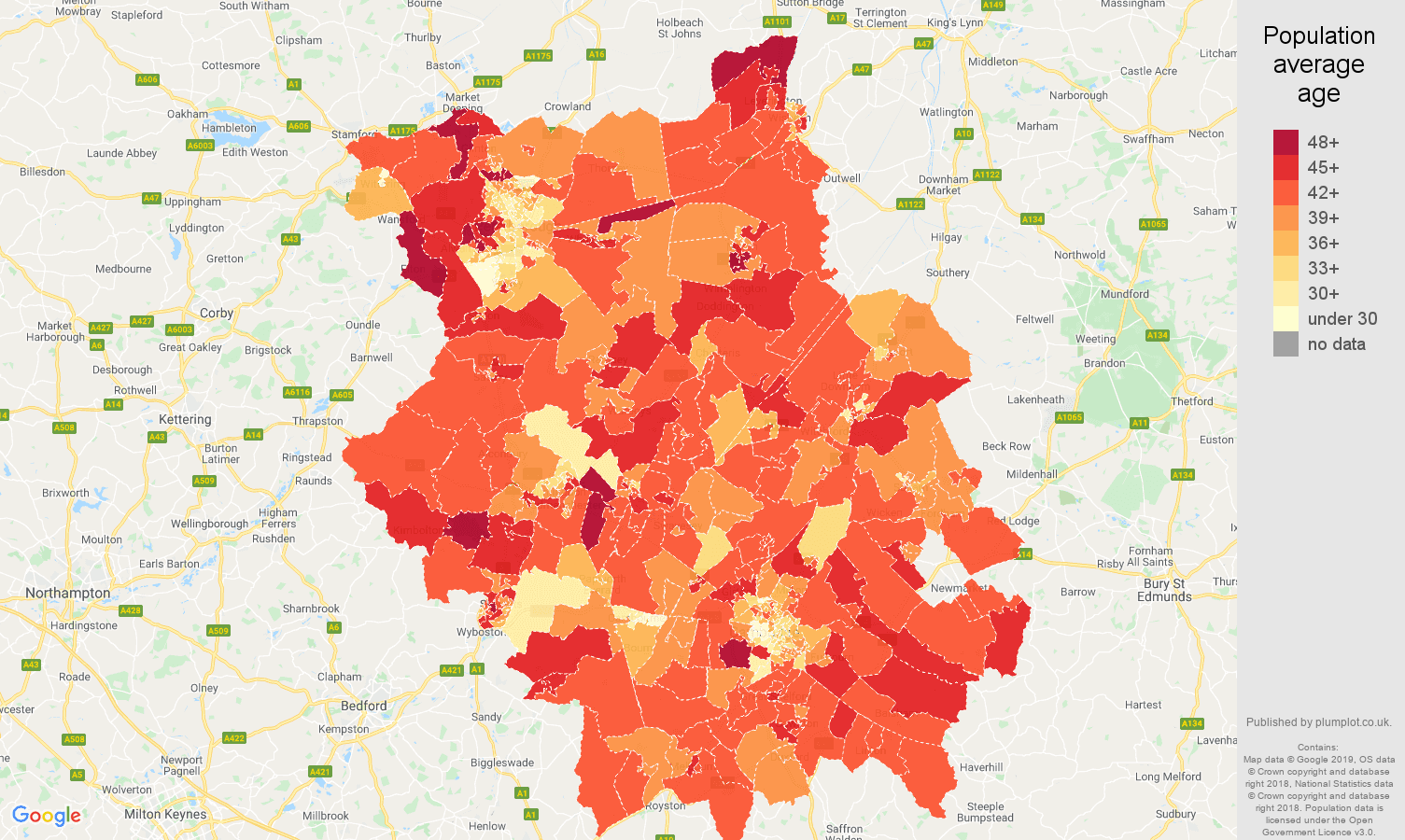 Cambridgeshire population stats in maps and graphs.