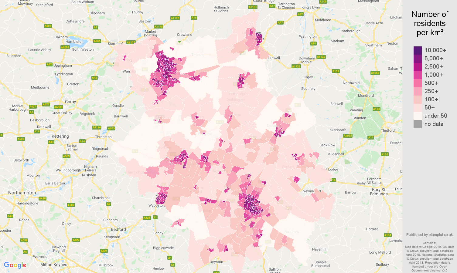 Cambridgeshire population stats in maps and graphs.