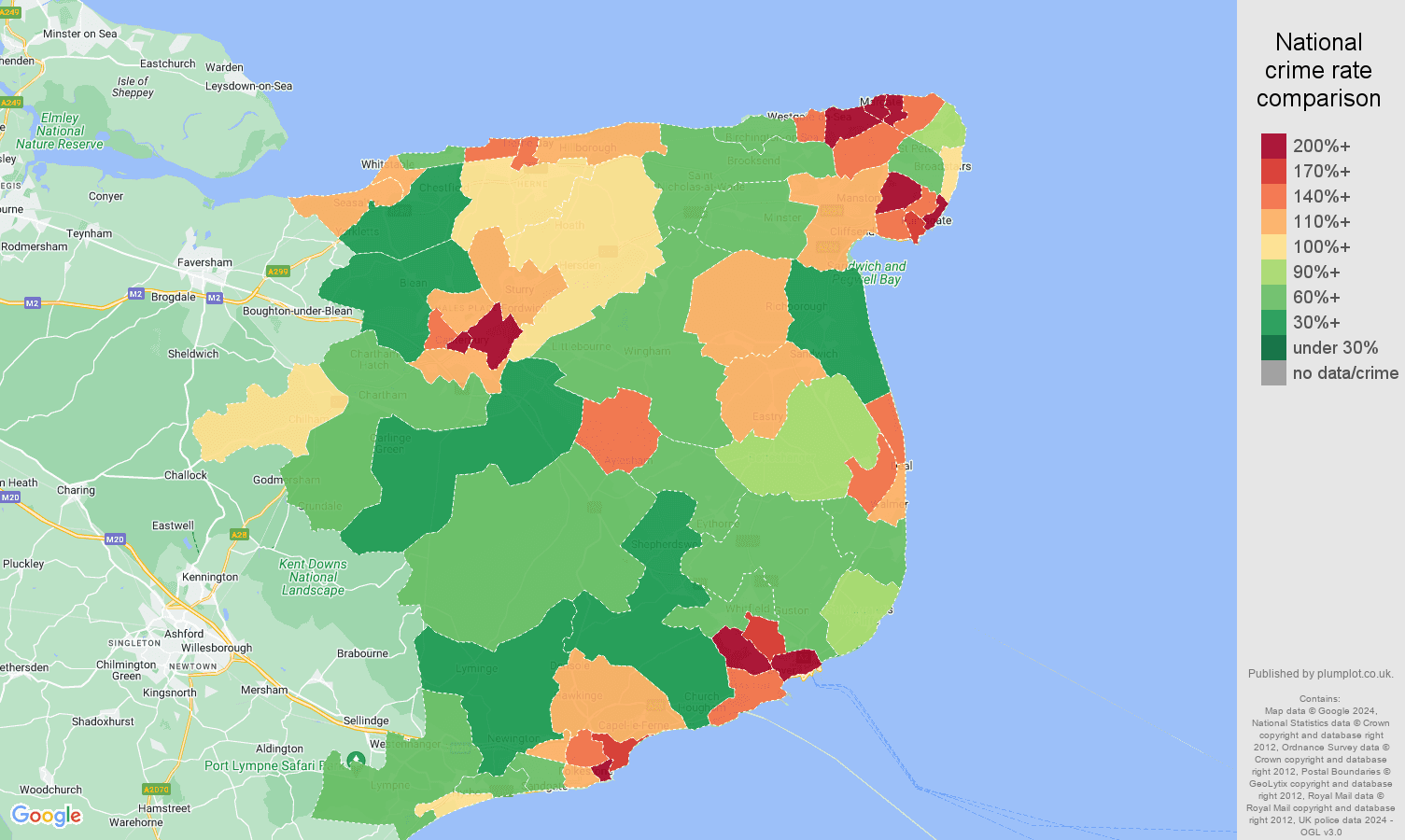 Canterbury violent crime statistics in maps and graphs. September 2024