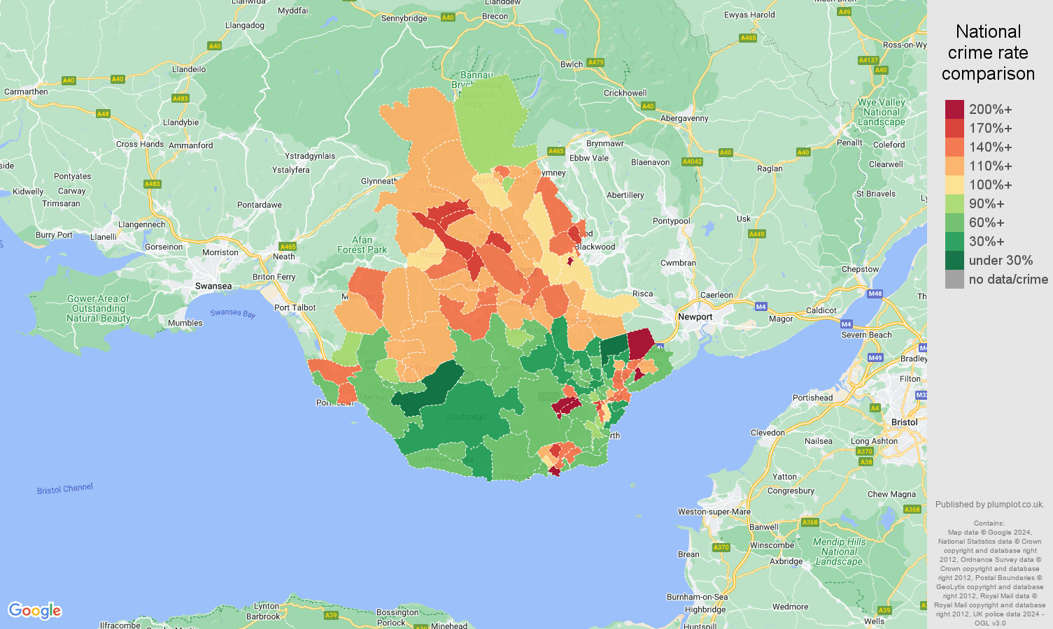 Cardiff violent crime statistics in maps and graphs. September 2024