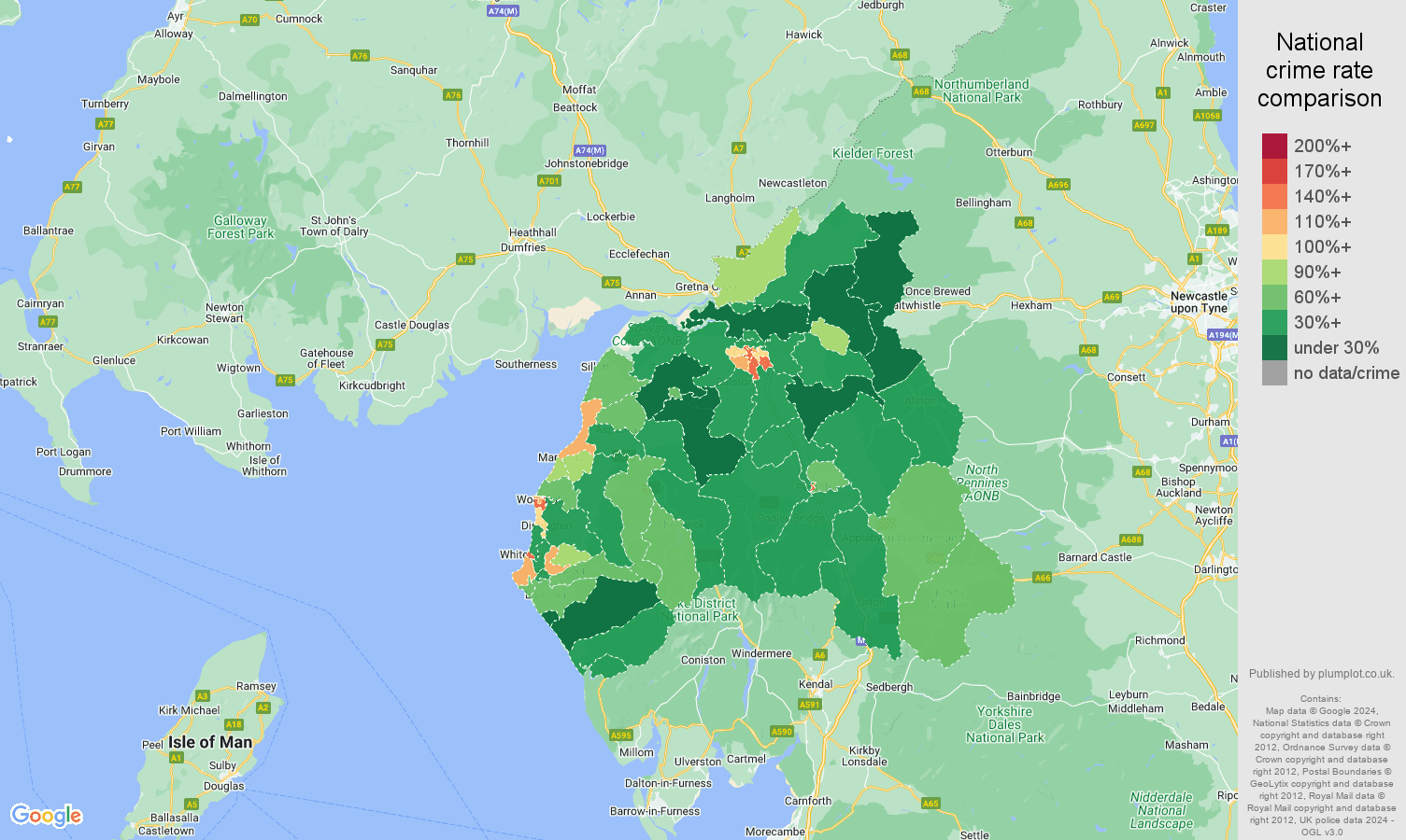 Carlisle crime statistics comparison. September 2024