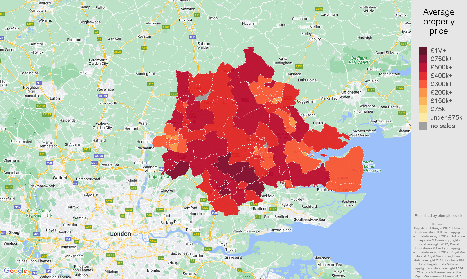 Chelmsford house prices in maps and graphs. July 2024