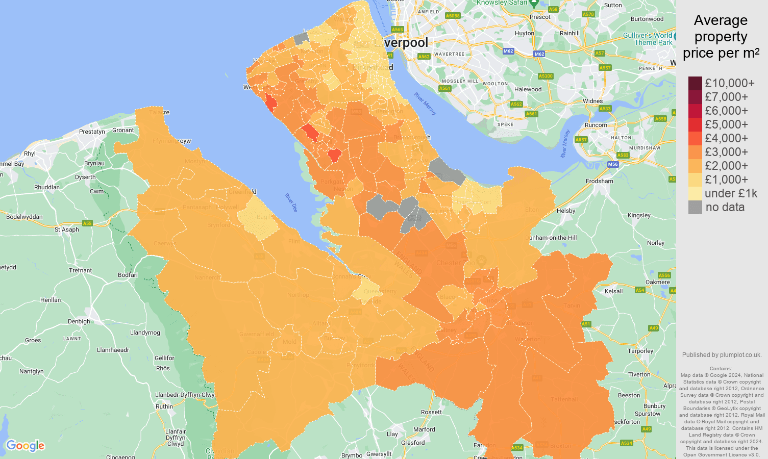 Chester house prices per square metre in maps and graphs. July 2024