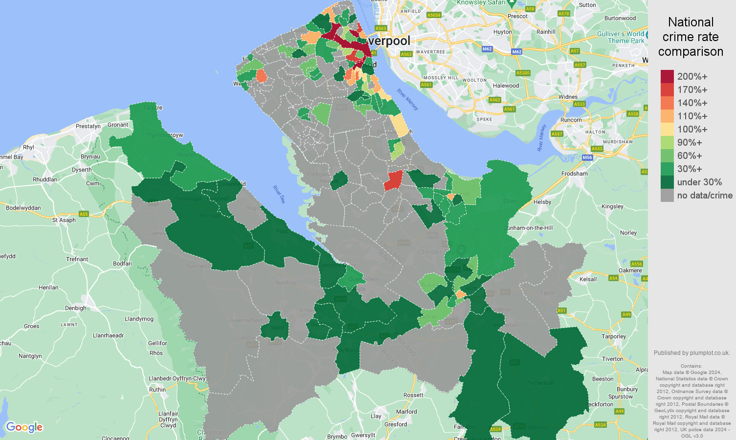 Chester robbery crime statistics in maps and graphs.