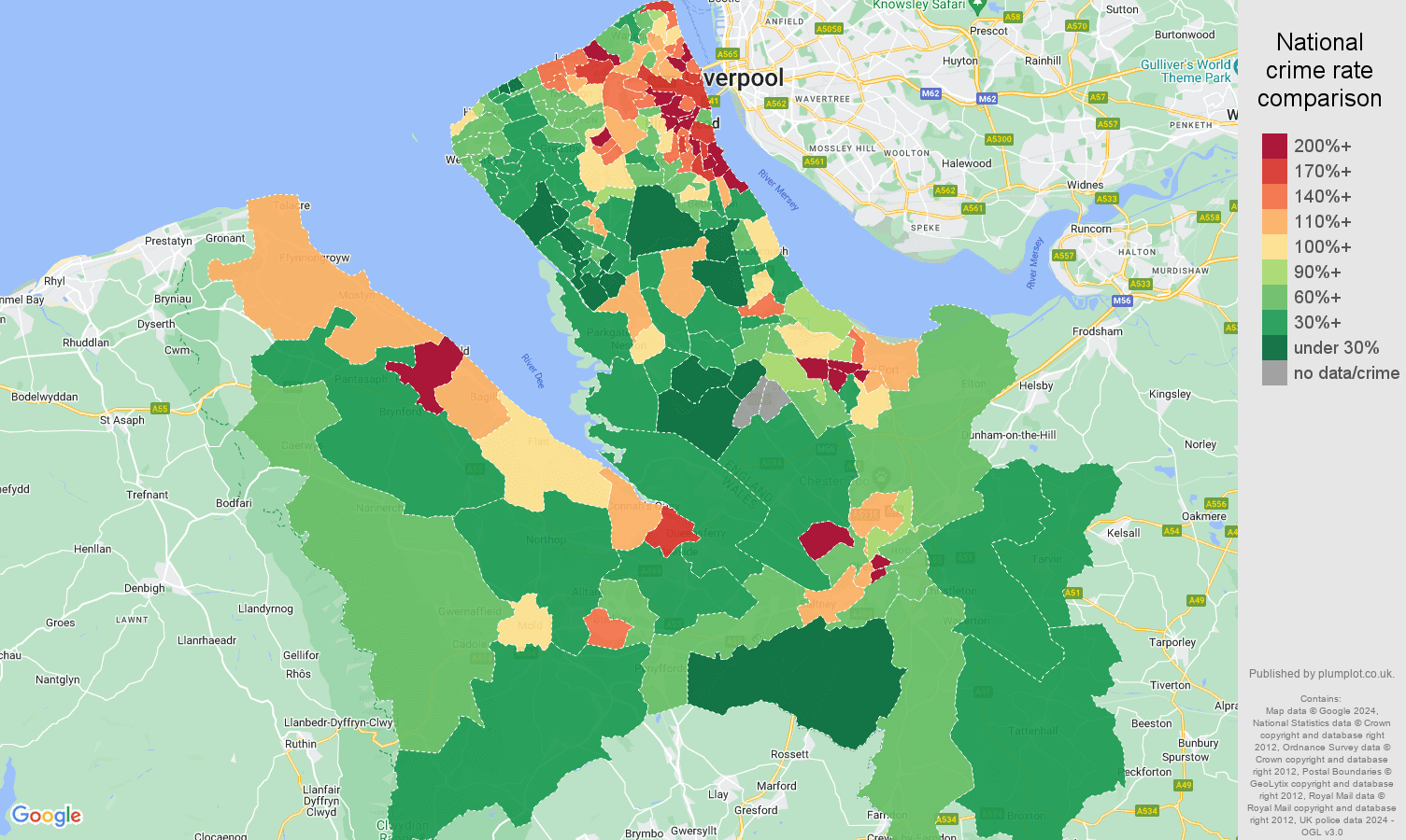 Chester violent crime statistics in maps and graphs.